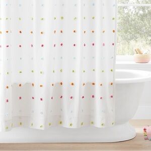 Pottery Barn Kids tufted dot shower curtain with hooks